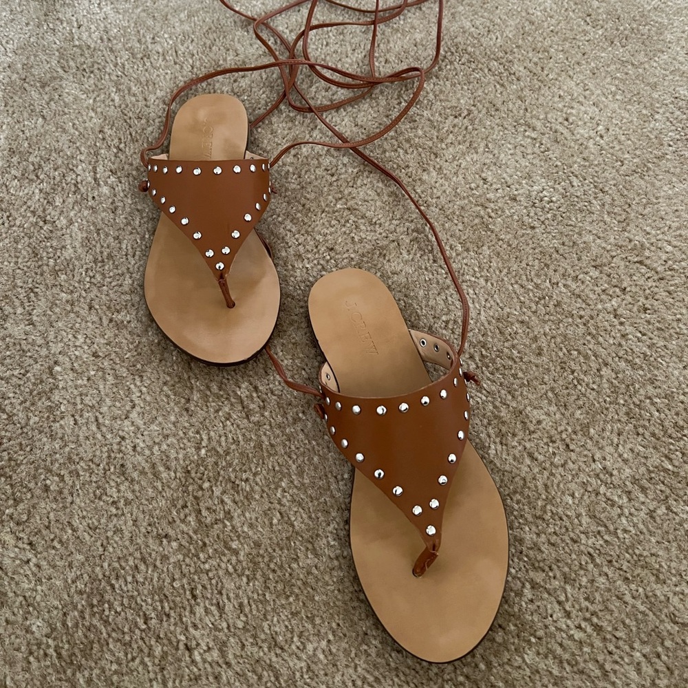 Jcrew leather sandals brown with stud details - worn once but like new